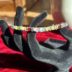Sterling Silver tennis bracelet with multi-color gemstones
